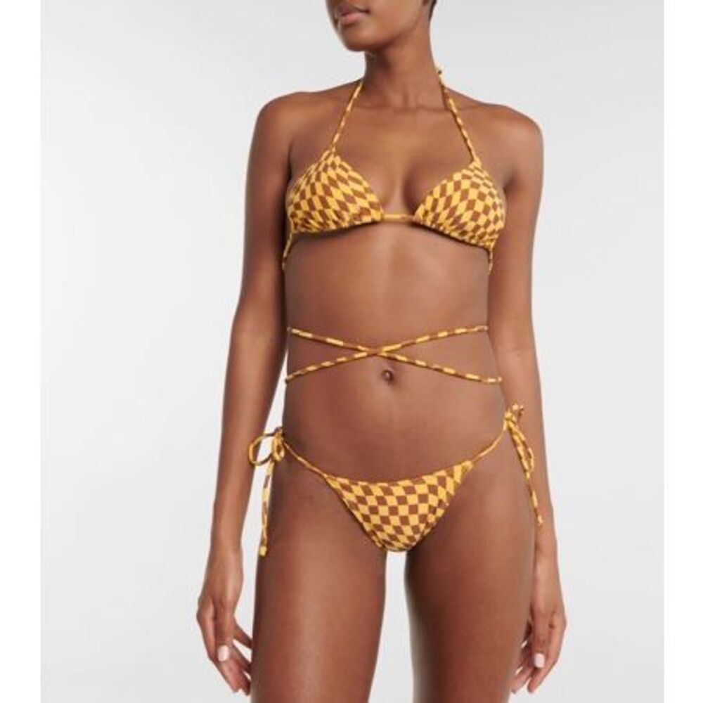NWT Tropic of C Praia Checked Tie-around Bikini Top In Sunshine Size XS Yellow